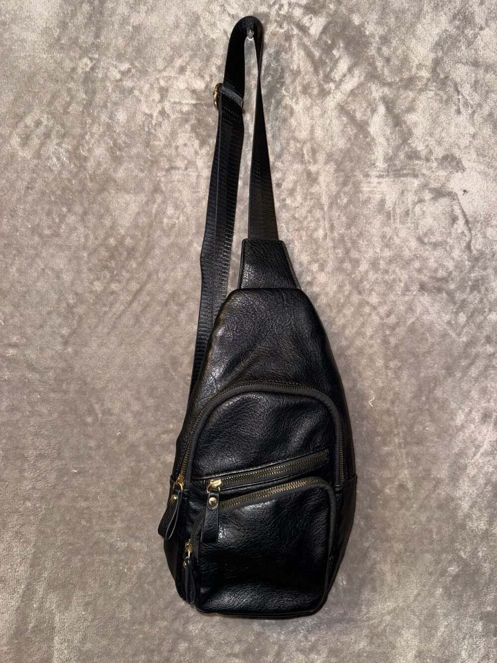 Aiden Sling Bag Black Faux Leather Crossbody Backpack